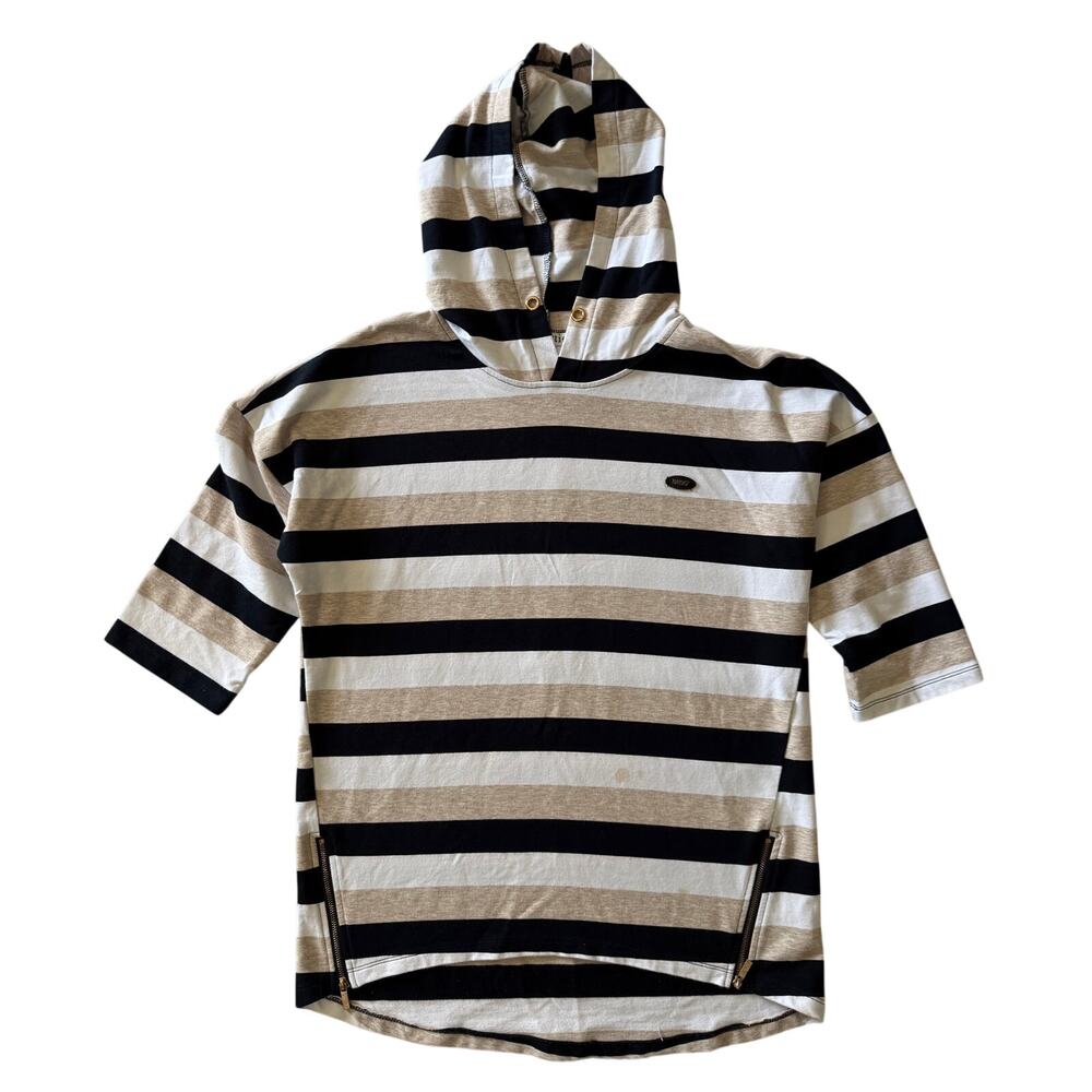 Gertie Striped Hooded Mid Lenght Sleeve Shirt Jacket Size 3XL
